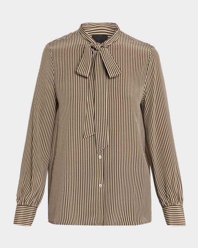 Irina Striped Neck-Scarf Silk Shirt